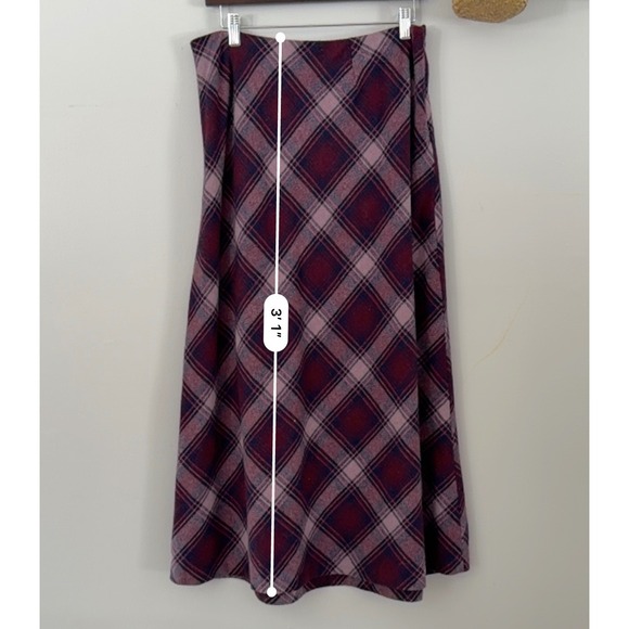220 Hickory Vtg Maxi Skirt Dark Academia Purple Plaid Wool Blend Side Zip Long L - Picture 3 of 10